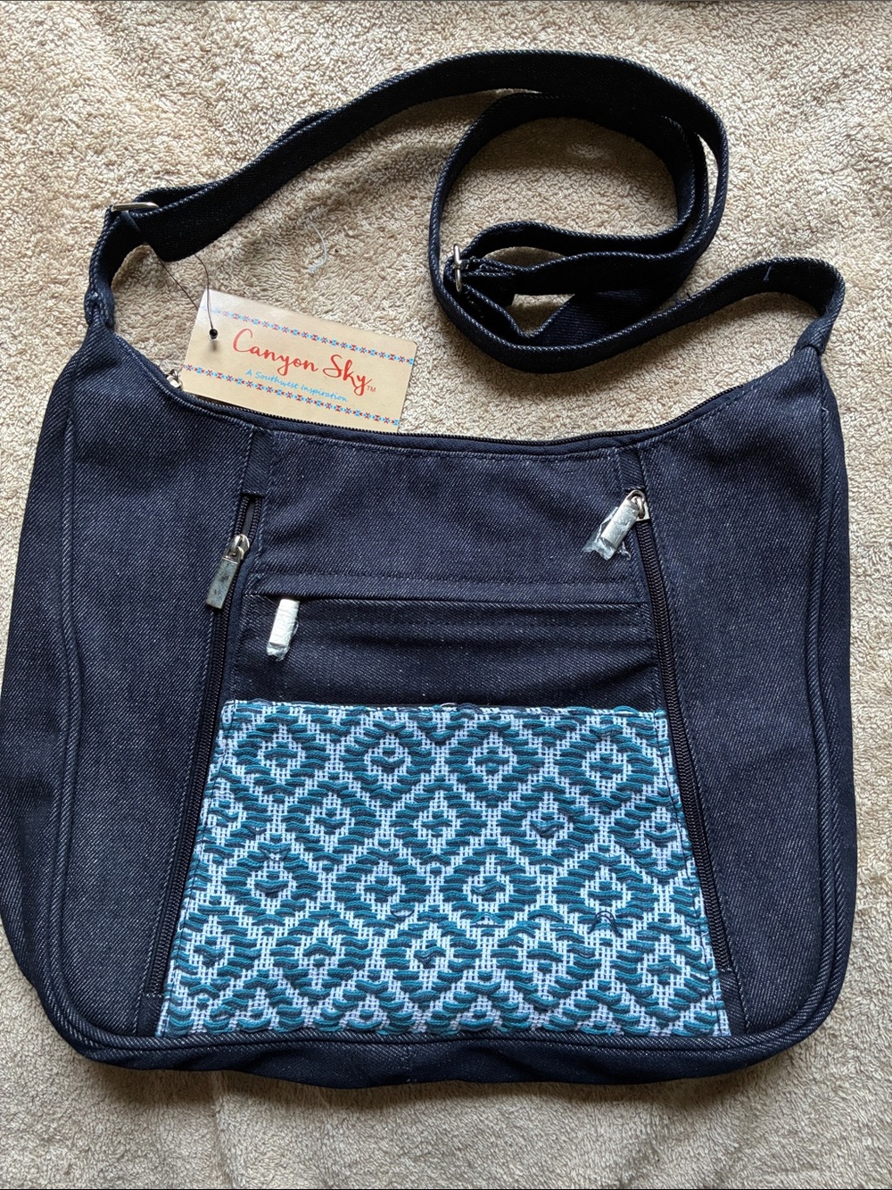 Canyon Sky NWT  Navy Shoulder Bag with Teal Patterned Pocket